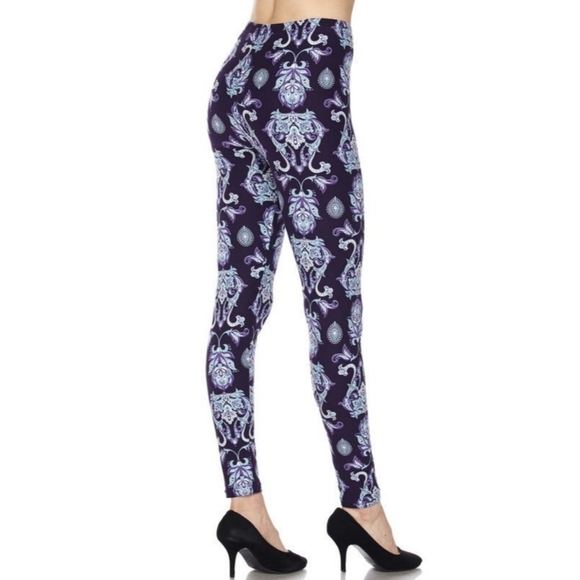 PURPLE Multi Color Floral Print Full length Leggings Size 12-20 NWT - Picture 1 of 3